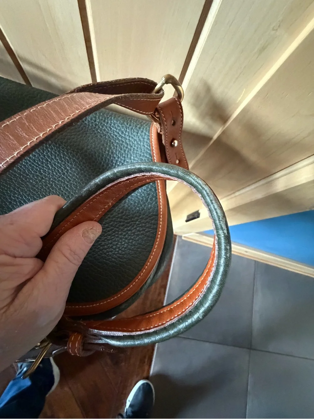 Dooney & Bourke Forrest Green Pebbled Leather Crossbody with Brown Trim